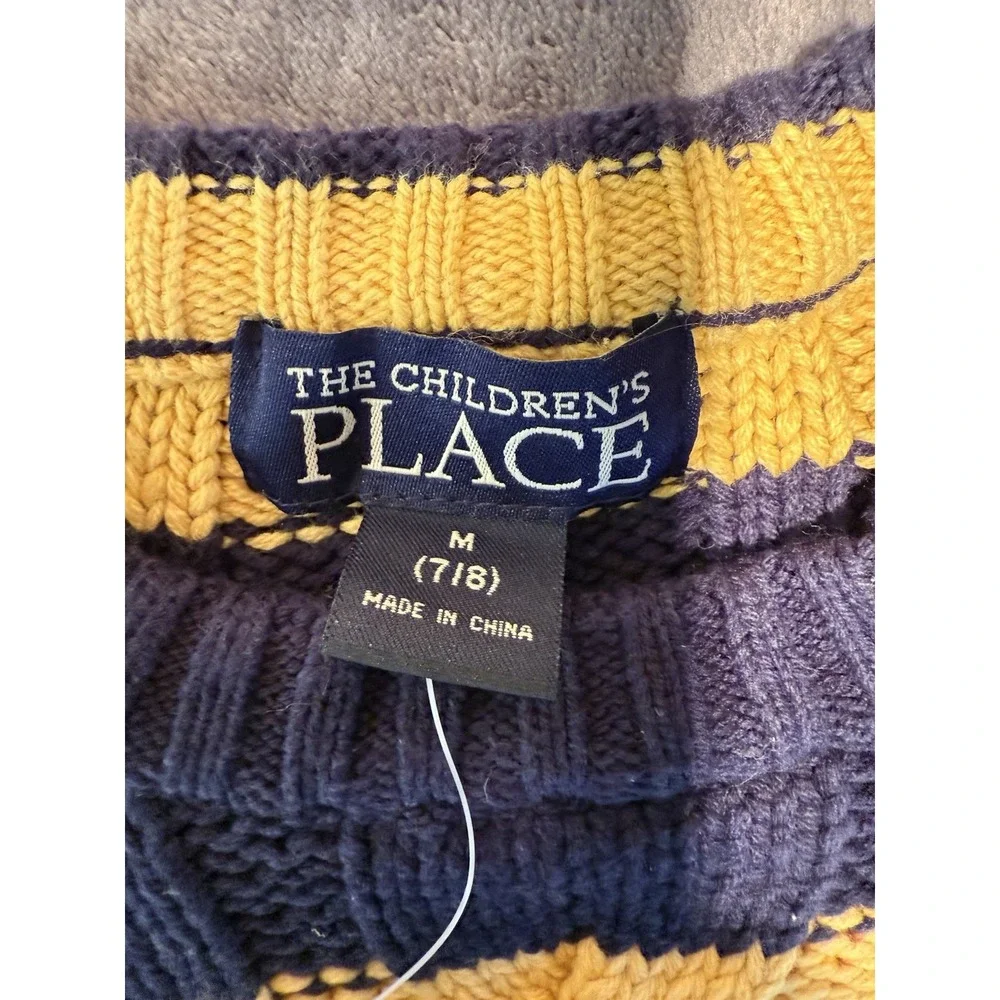 The Childrens Place Cable Knit Sweater  Blue Yellow Striped NWT Med 7‎ / 8
